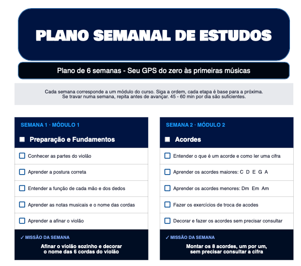 Prévia parcial do plano semanal de estudos